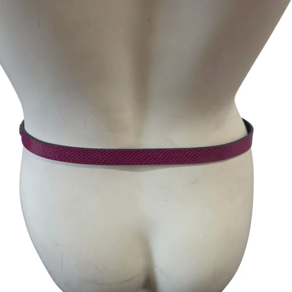 Women's Magenta Snakeskin‎ Embossed Skinny Belt Silver Buckle Adjustable